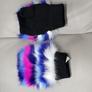 Multicolored Furry open gloves/mittens